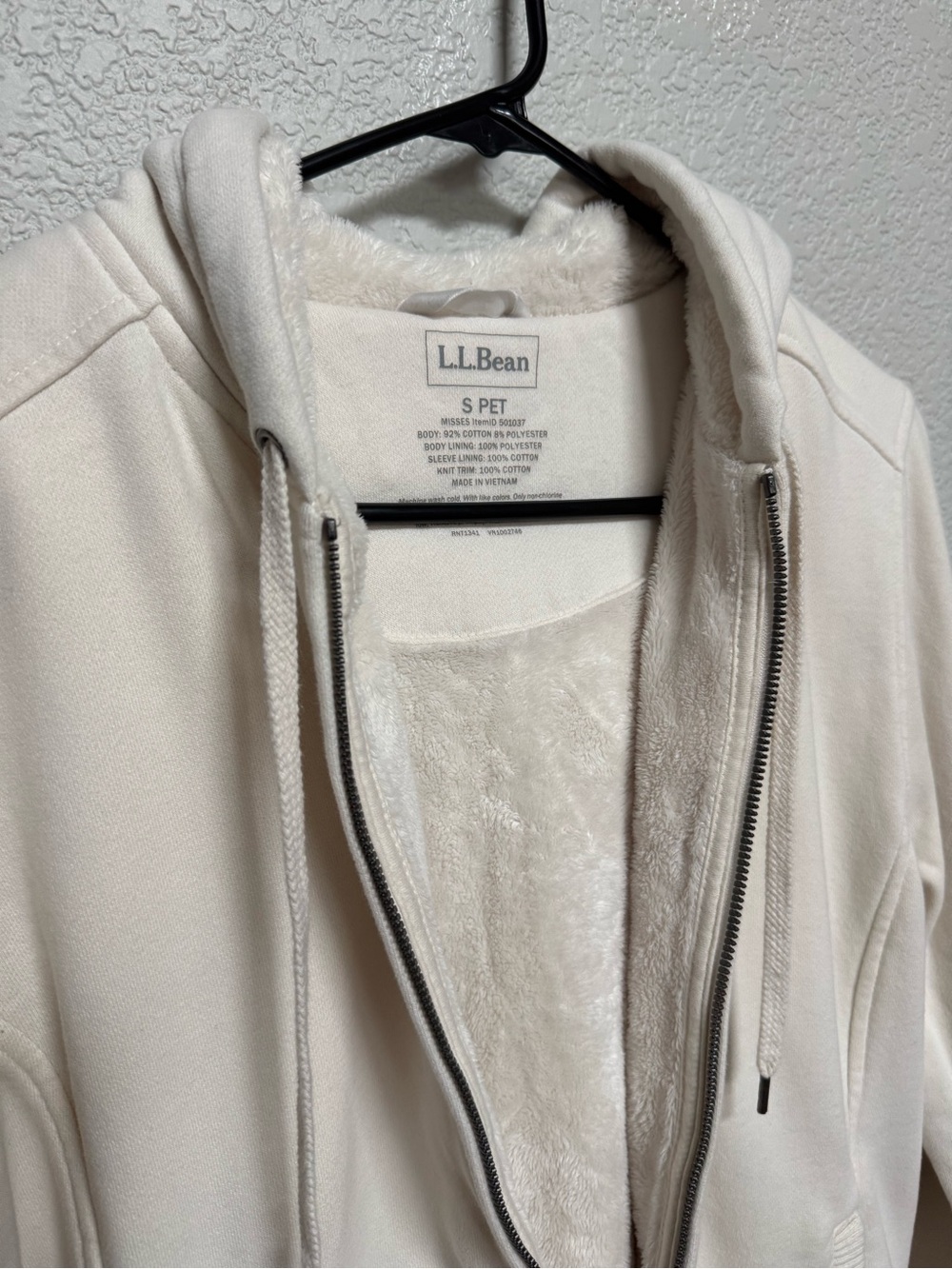 L.L.Bean Sherpa Lined Full Zip Hoodie Cream Women’s S Fall Layering
